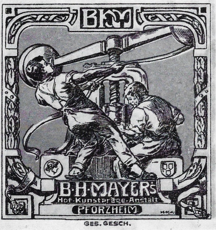 Ein erstes Logo der B. H. Mayer's Hof-Kunstprägeanstalt Pforzheim
