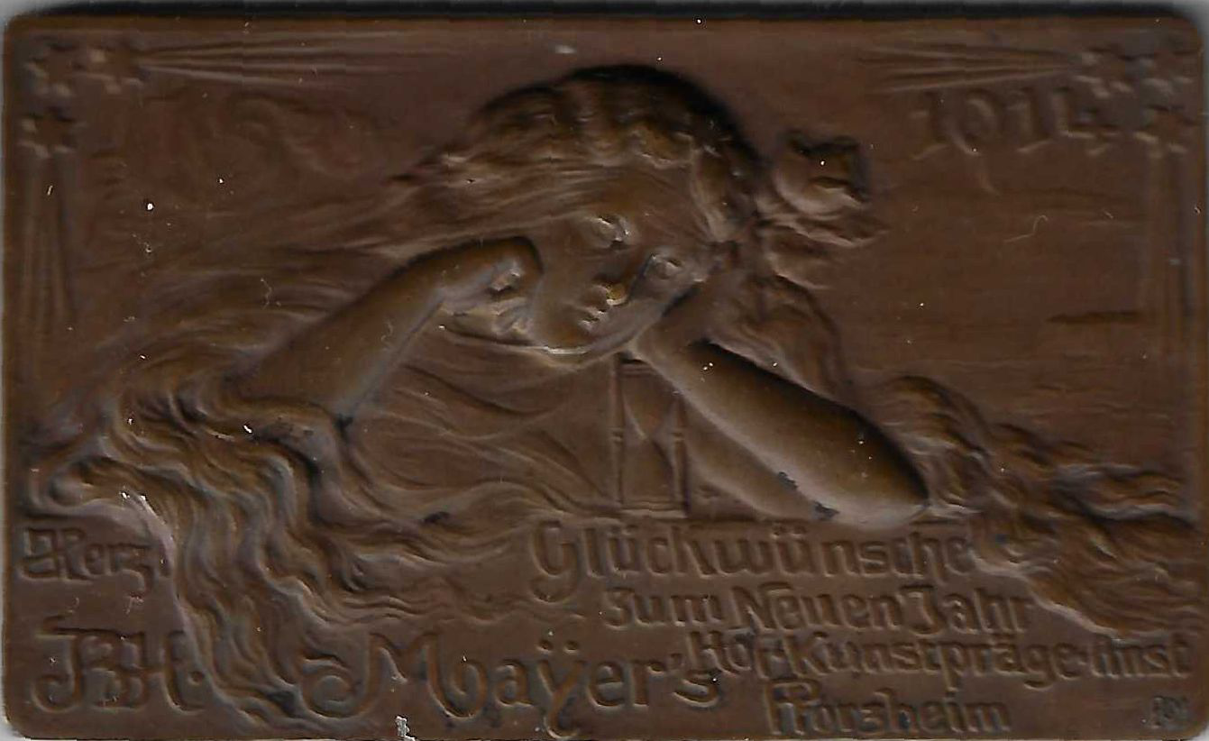 Jahresmedaille des Jahres 1914 der B. H. Mayer's Hof-Kunstprägeanstalt Pforzheim